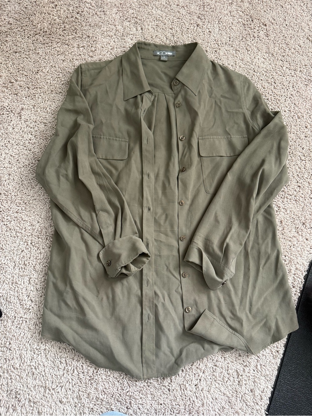 Olive Button-Down Utility Shirt for Women